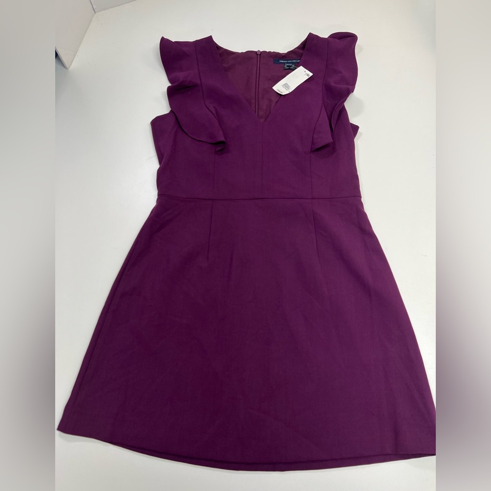 French Connection Whisper Ruffle V-Neck Dress Purple Size 10 New With Tags - Picture 2 of 14
